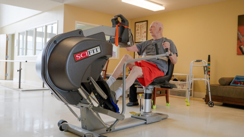 A man uses physical therapy equipment for short term care